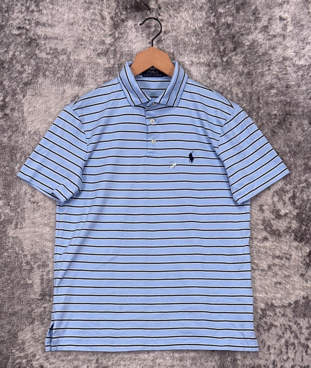 New Polo Ralph Lauren Polo Shirt Small Mens Blue Striped Short Sleeve Small Pony